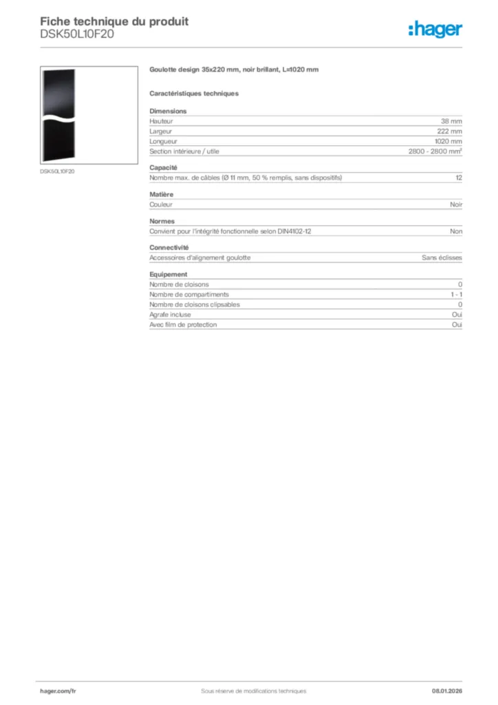Image Hager Fiche technique du produit DSK50L10F20 | Hager France