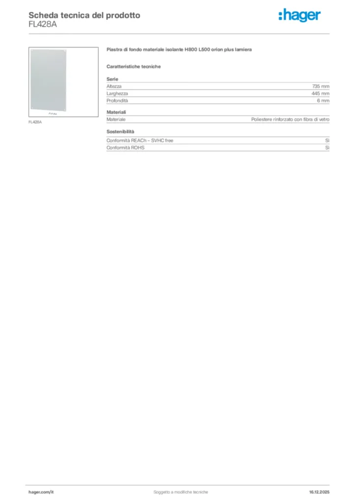 Immagine Hager Scheda tecnica del prodotto FL428A | Hager Italia