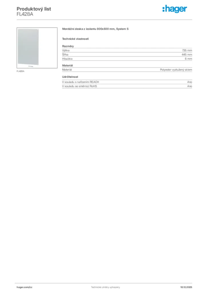 Obrázek Hager Produktový list FL428A | Hager