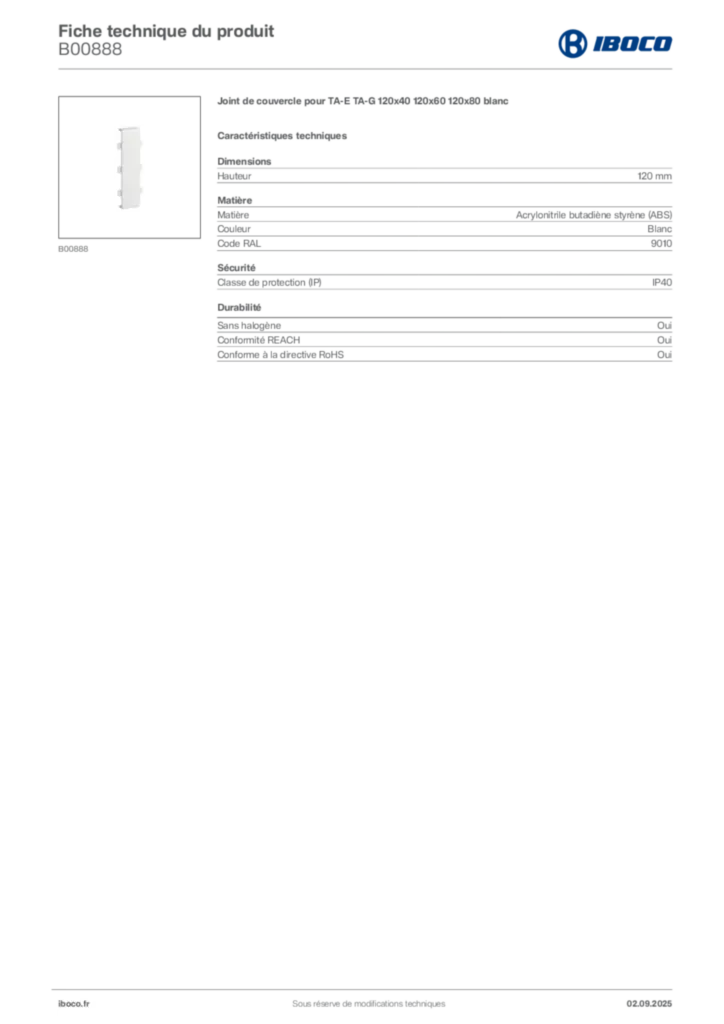 Image Iboco Fiche technique du produit B00888 | Hager France