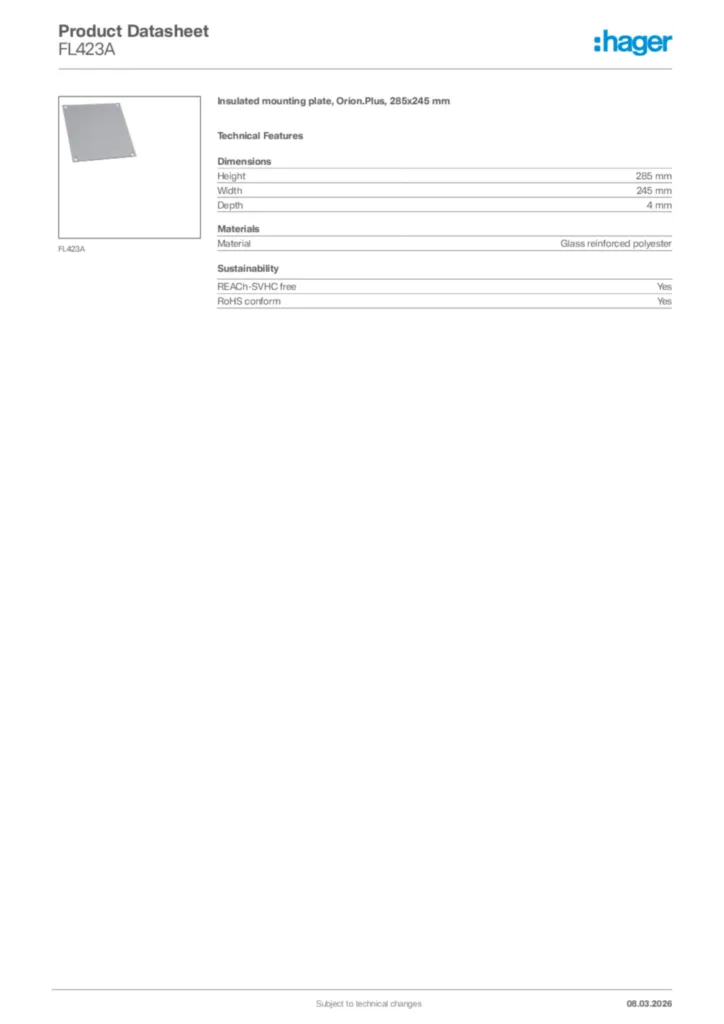 Image Hager Product data sheet FL423A  | Hager Africa