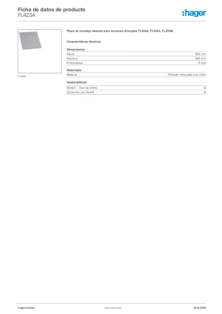 Imagen Hager Ficha de datos de producto FL423A | Hager España