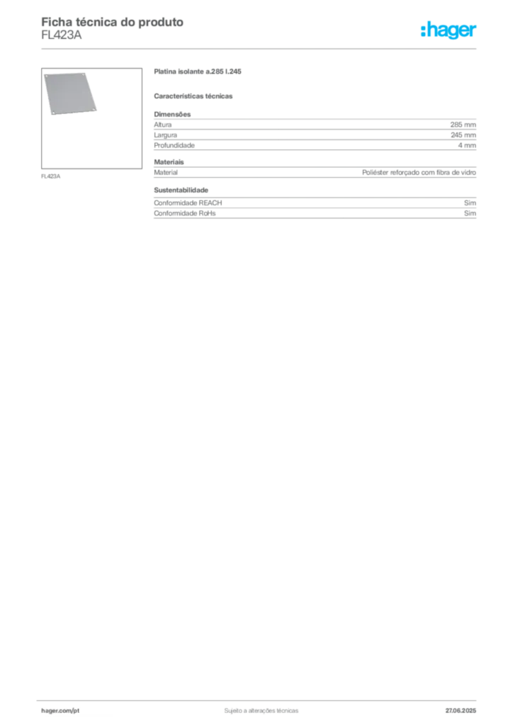 Imagem Hager Ficha técnica do produto FL423A | Hager Portugal