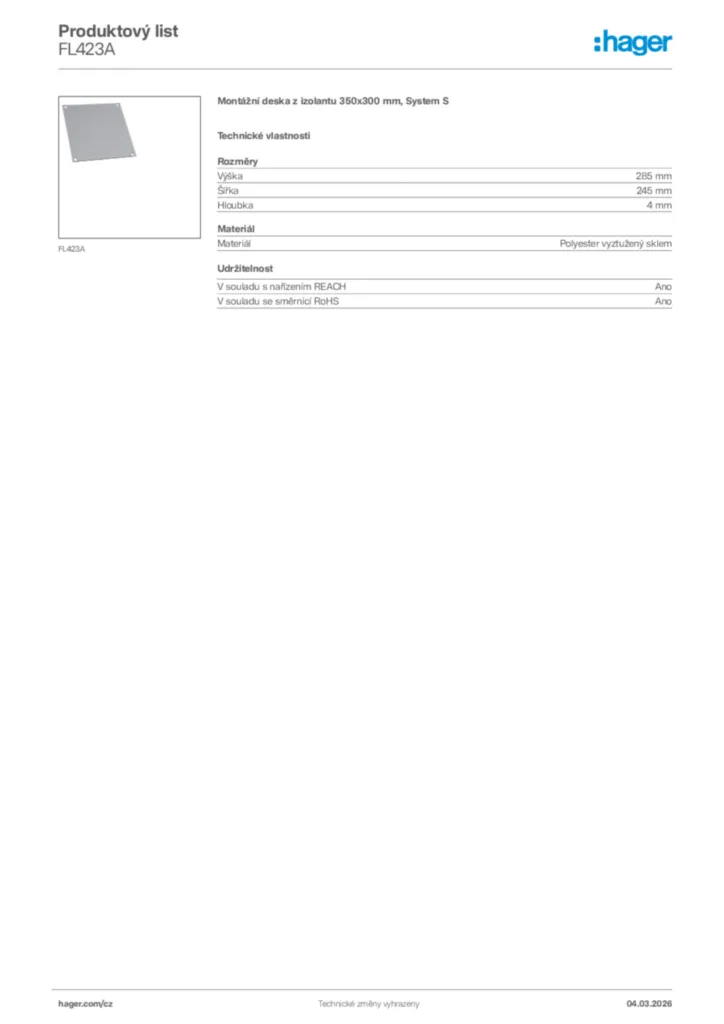 Obrázek Hager Product data sheet FL423A | Hager