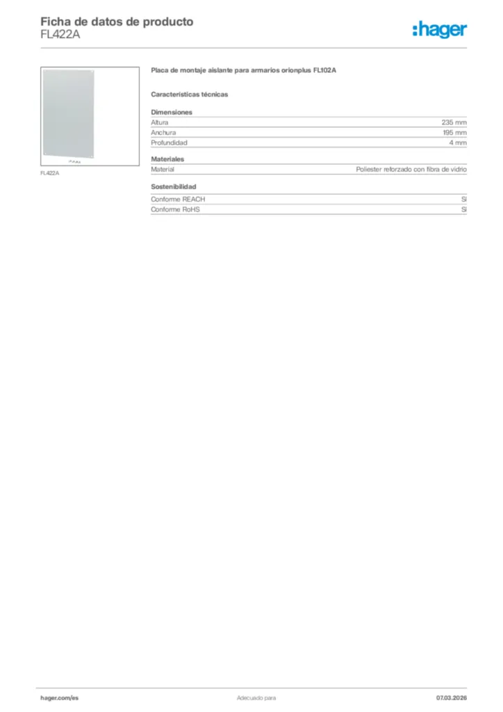 Imagen Hager Ficha de datos de producto FL422A | Hager España