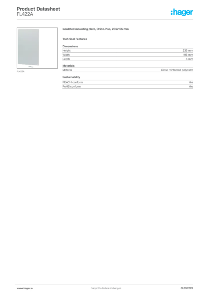 Image Hager Product data sheet FL422A  | Hager
