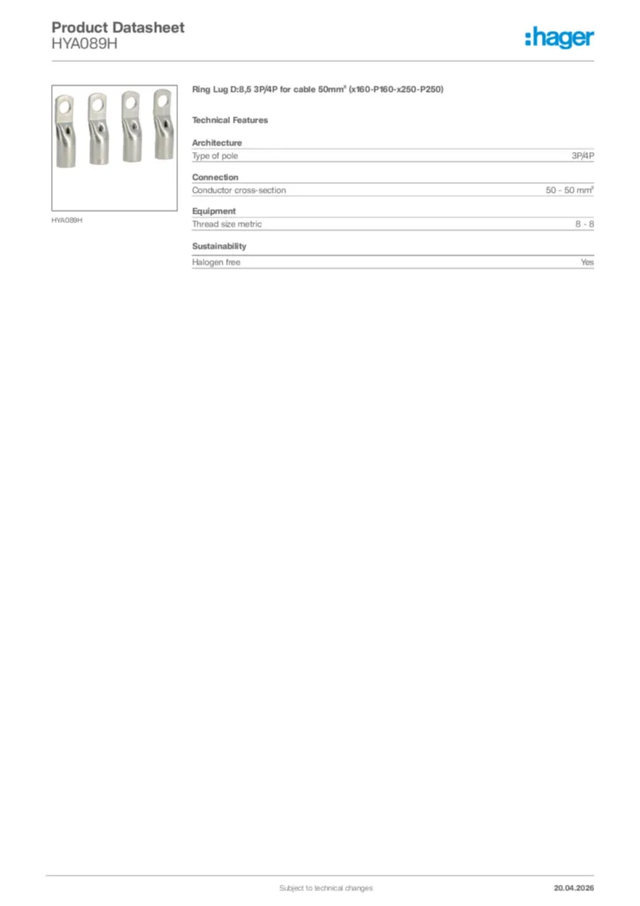 Image Hager Product data sheet HYA089H  | Hager Africa