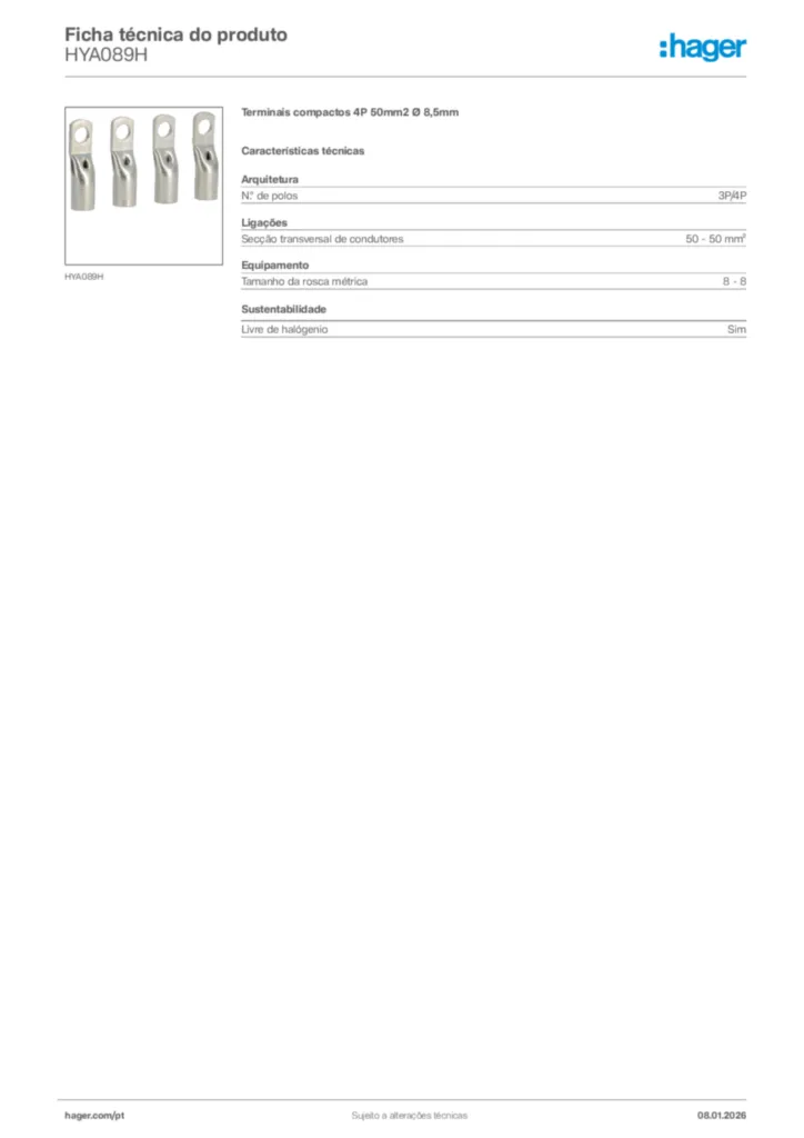 Imagem Hager Ficha técnica do produto HYA089H | Hager Portugal