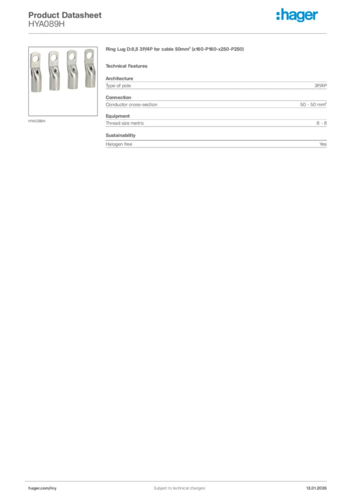 Image Hager Product data sheet HYA089H  | Hager