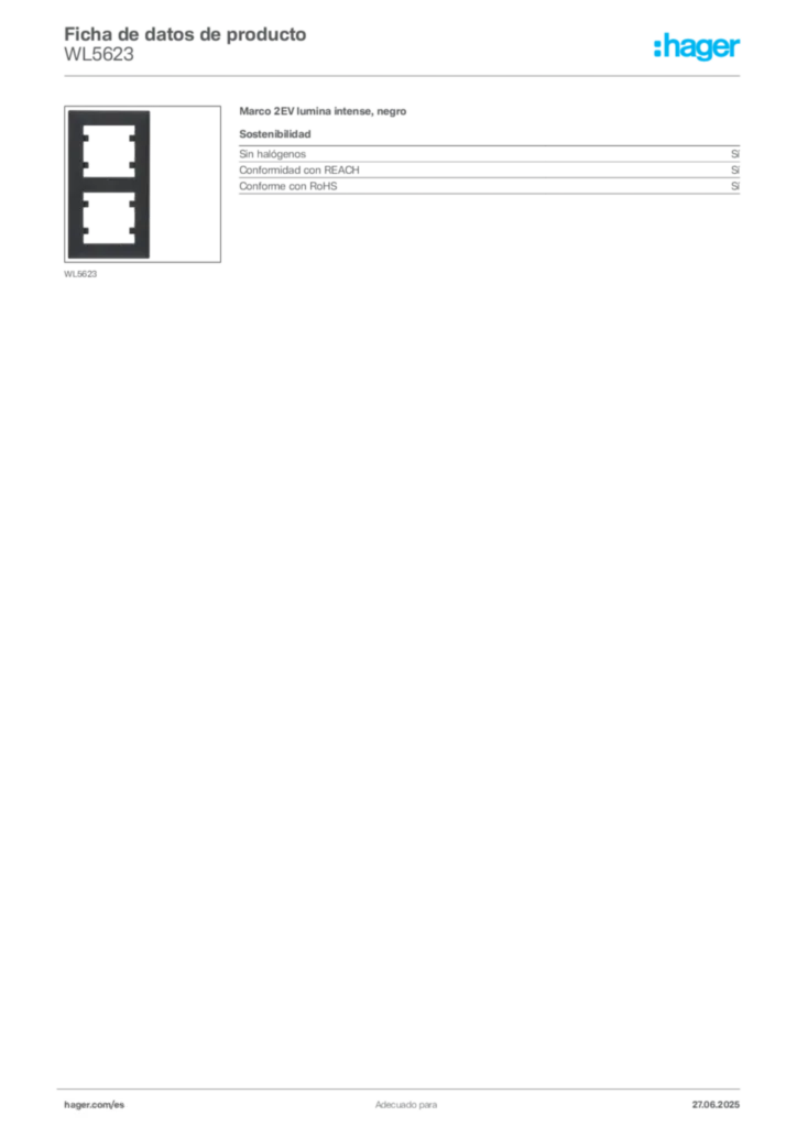 Imagen Hager Ficha de datos de producto WL5623 | Hager España