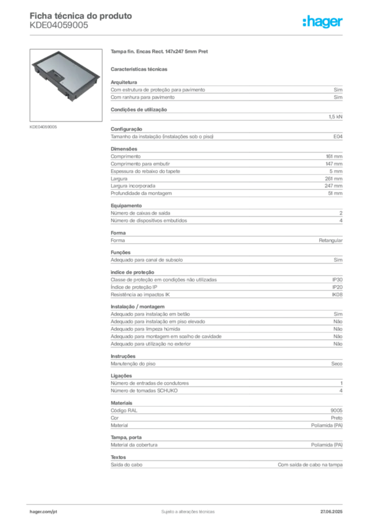 Imagem Hager Ficha técnica do produto KDE04059005 | Hager Portugal