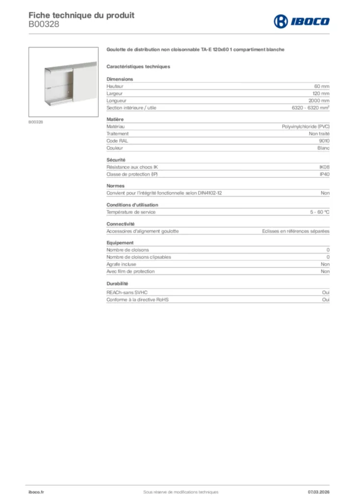 Image Iboco Fiche technique du produit B00328 | Hager France