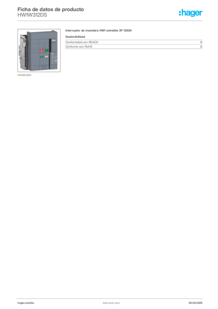 Imagen Hager Ficha de datos de producto HW1W312DS | Hager España