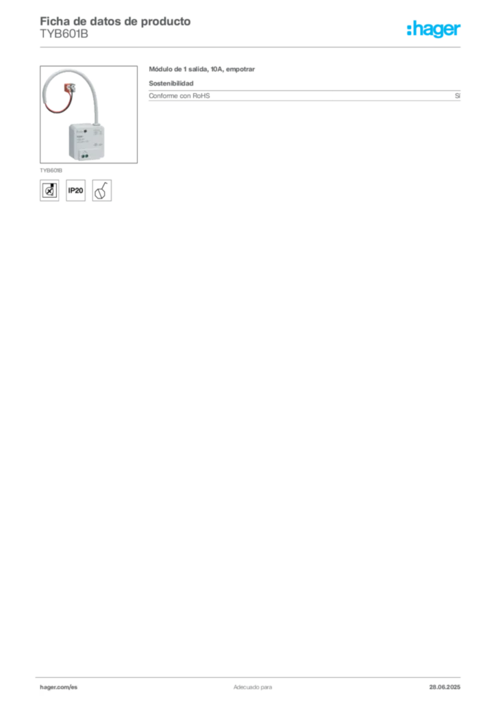 Imagen Hager Ficha de datos de producto TYB601B | Hager España