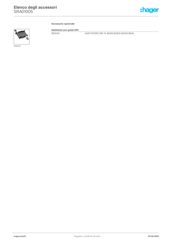Immagine Hager Scheda tecnica del prodotto SRA01005 | Hager Italia