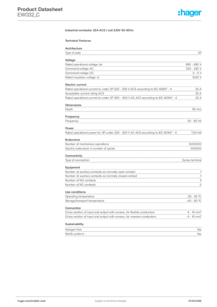 Image Hager Product data sheet EW032_C  | Hager