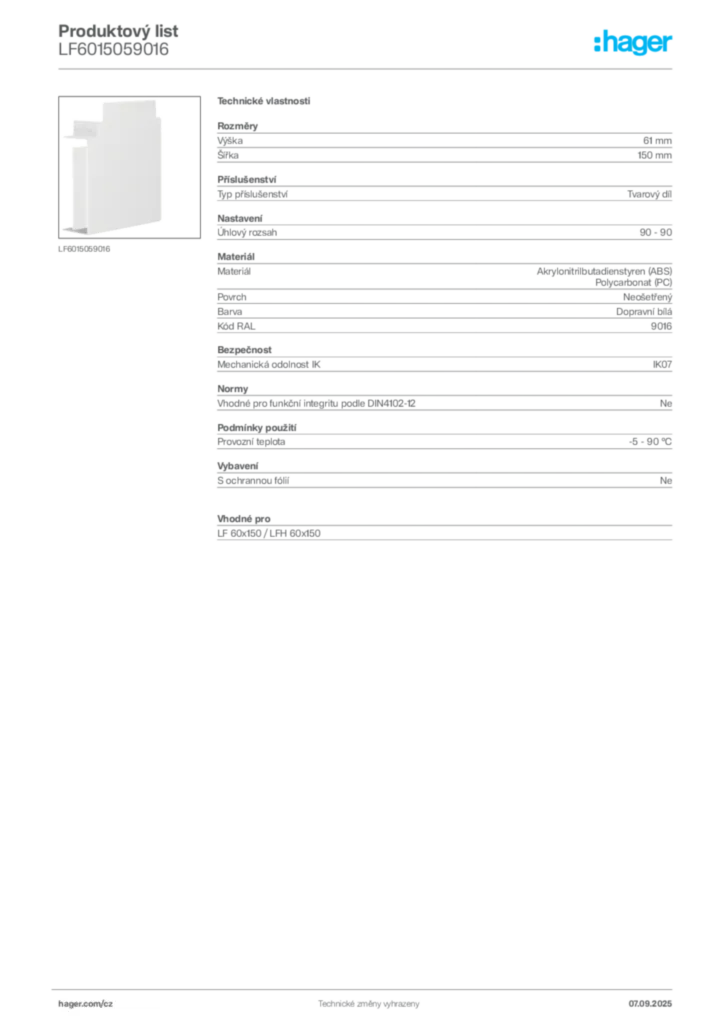 Obrázek Hager Produktový list LF6015059016 | Hager