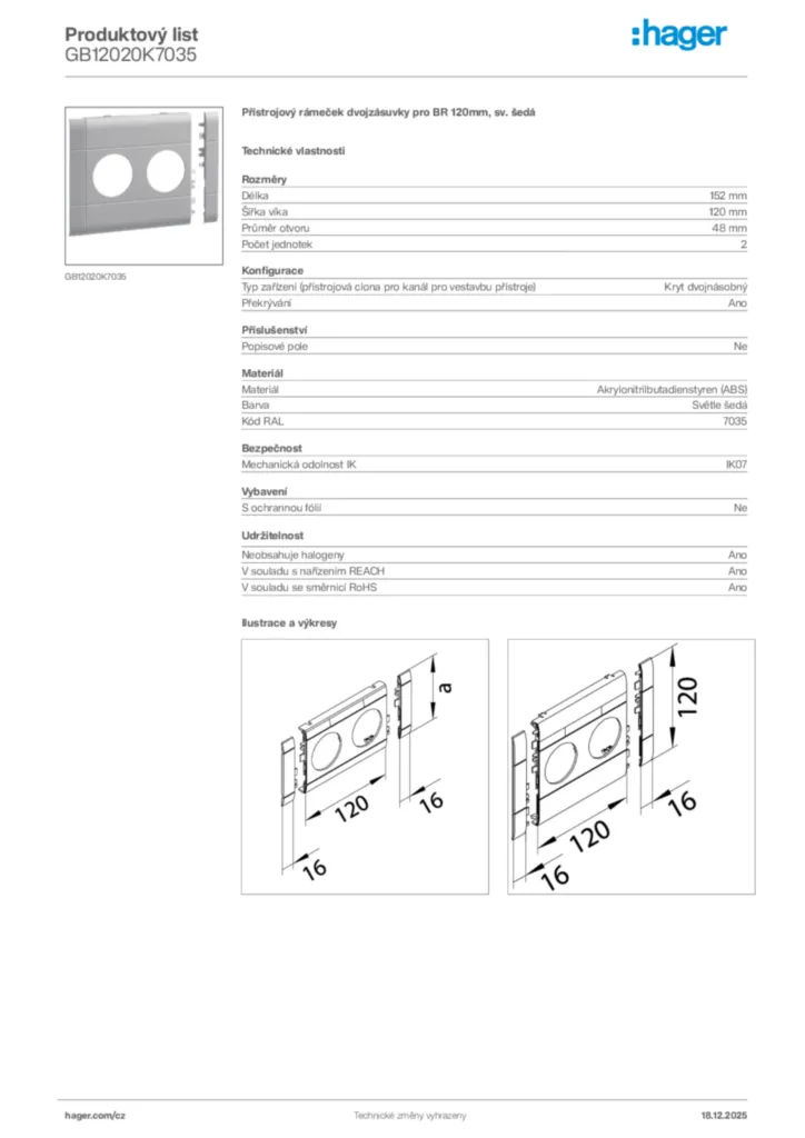 Obrázek Hager Produktový list GB12020K7035 | Hager