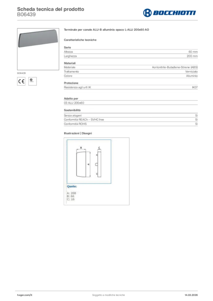 Immagine Bocchiotti Scheda tecnica del prodotto B06439 | Hager Italia