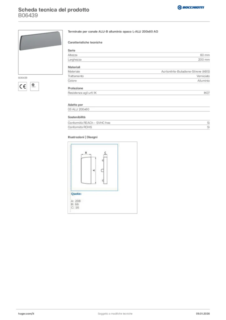 Immagine Bocchiotti Scheda tecnica del prodotto B06439 | Hager Italia