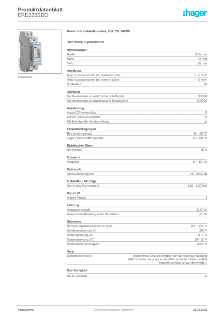 Bild Hager Produktdatenblatt ERD225SDC | Hager Deutschland