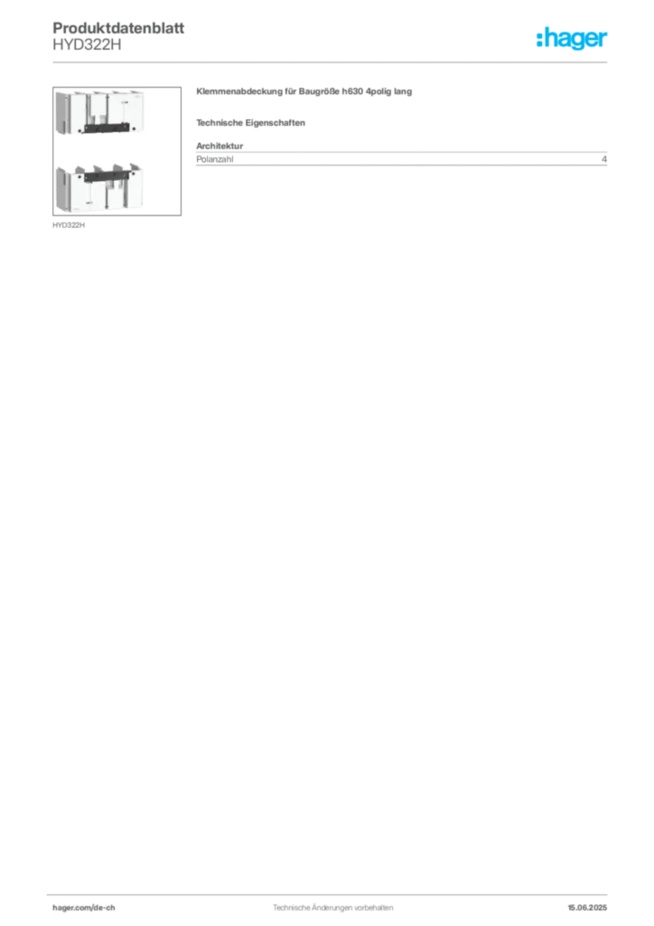 Bild Hager Produktdatenblatt HYD322H | Hager Schweiz