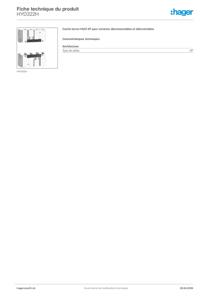 Image Hager Fiche technique du produit HYD322H | Hager Suisse
