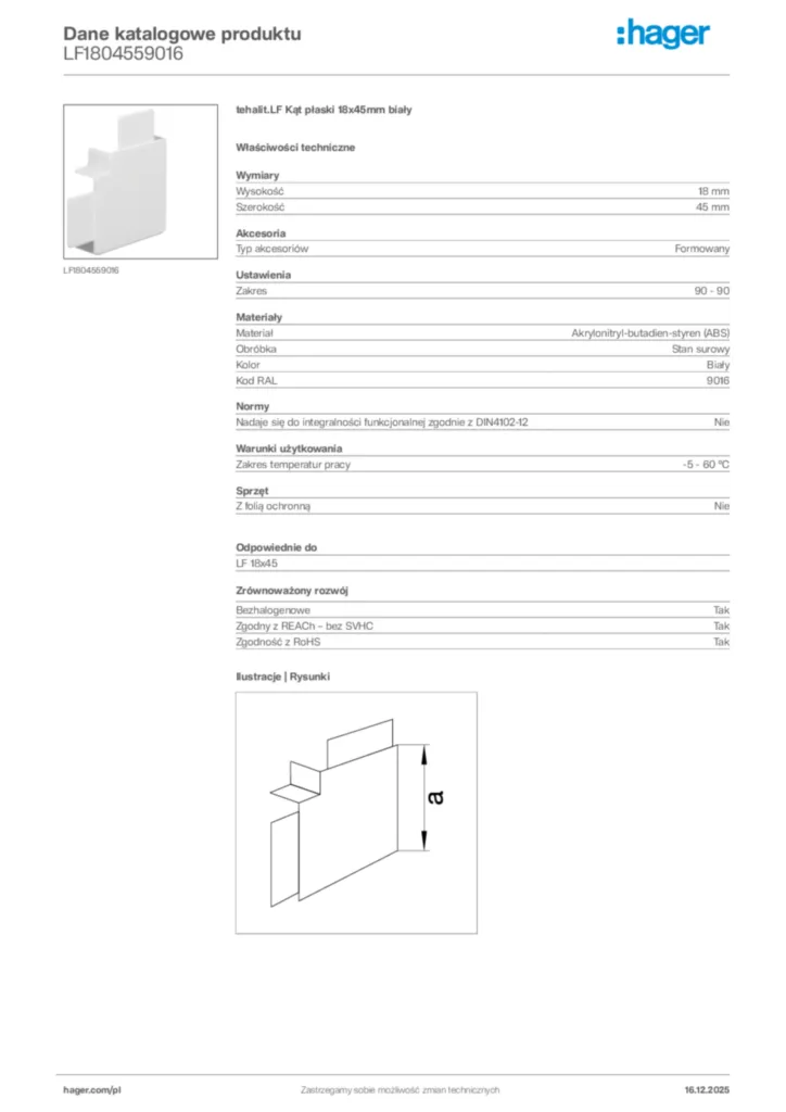 Zdjęcie Hager Karta katalogowa LF1804559016 | Hager Polska