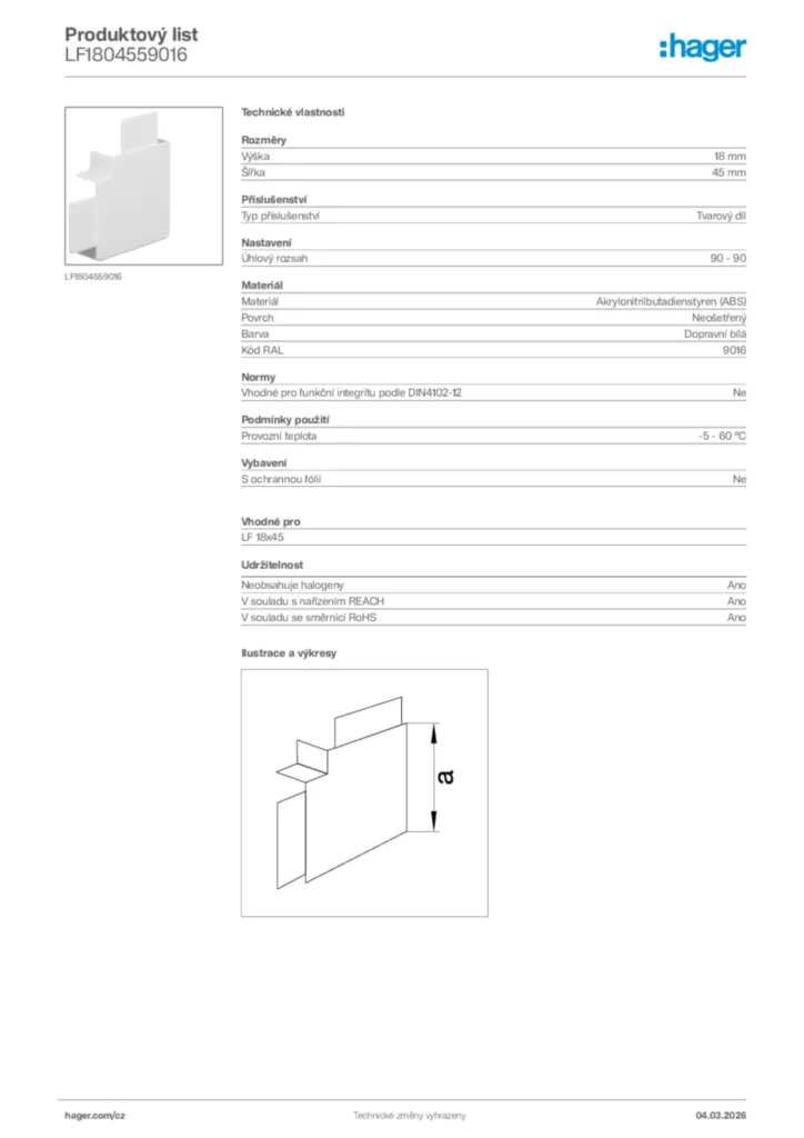 Obrázek Hager Product data sheet LF1804559016 | Hager