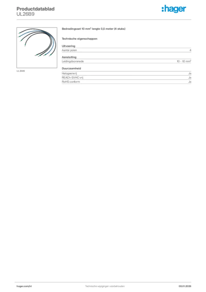 Afbeelding Hager Productdatablad UL26B9 | Hager Nederland