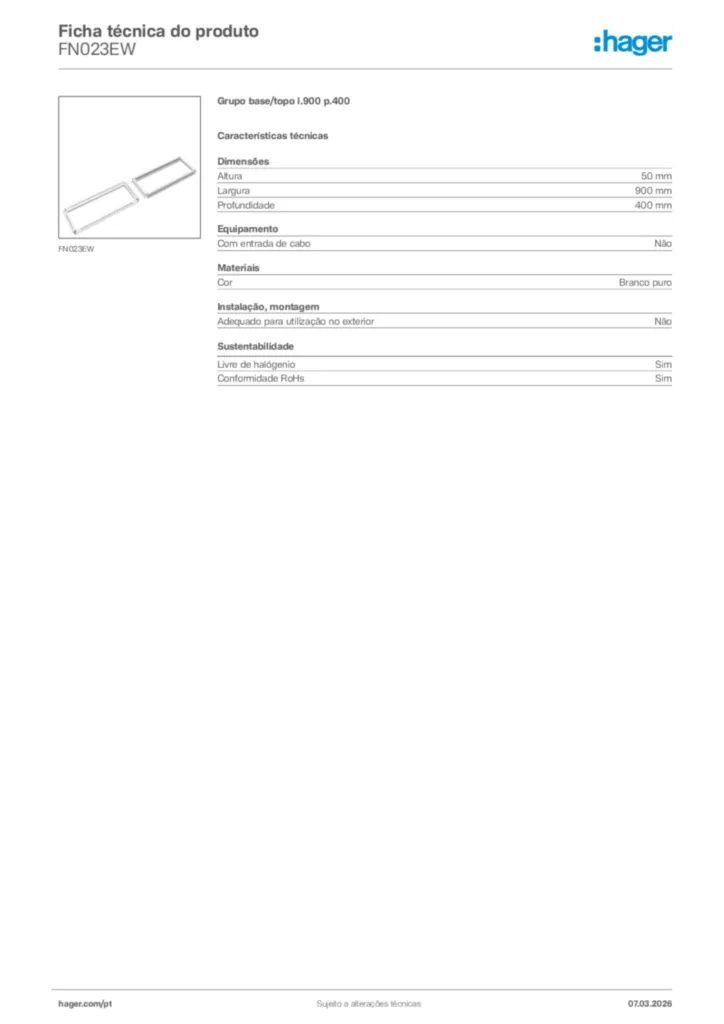 Imagem Hager Ficha técnica do produto FN023EW | Hager Portugal