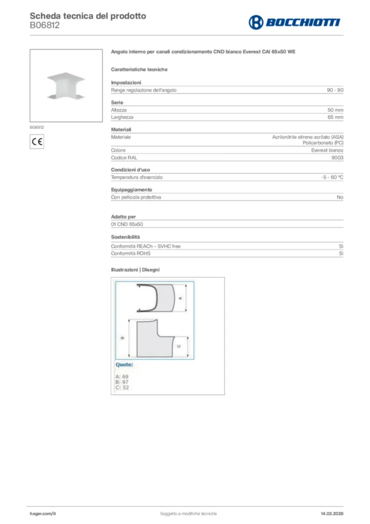 Immagine Bocchiotti Scheda tecnica del prodotto B06812 | Hager Italia