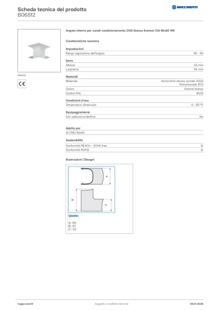 Immagine Bocchiotti Scheda tecnica del prodotto B06812 | Hager Italia
