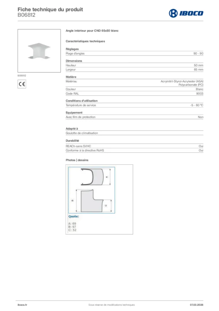 Image Iboco Fiche technique du produit B06812 | Hager France