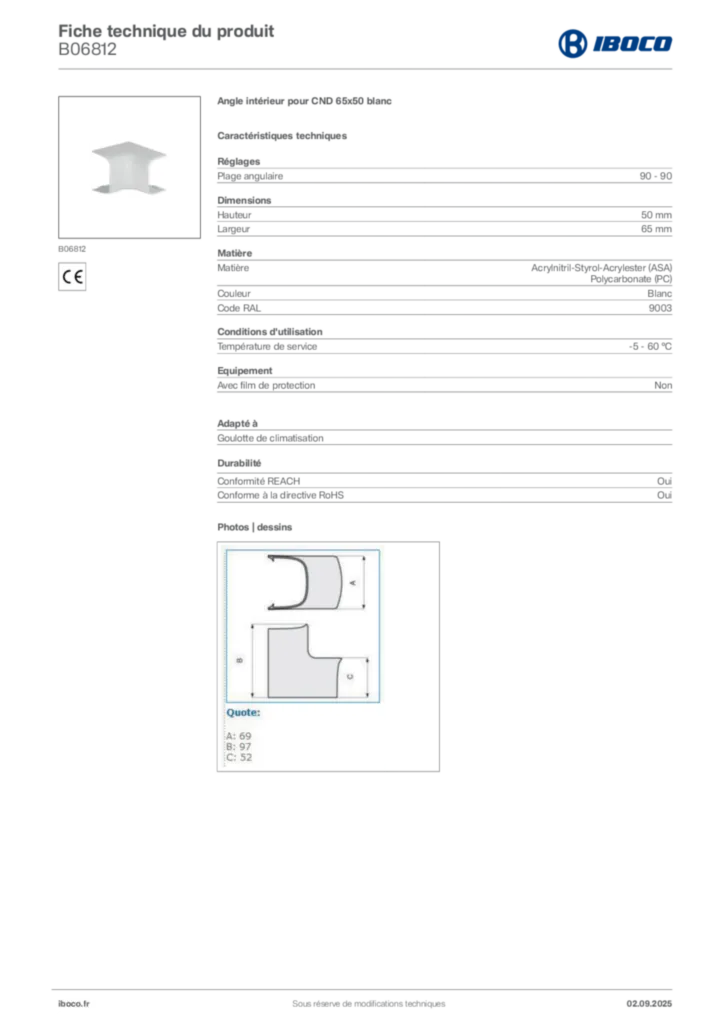Image Iboco Fiche technique du produit B06812 | Hager France