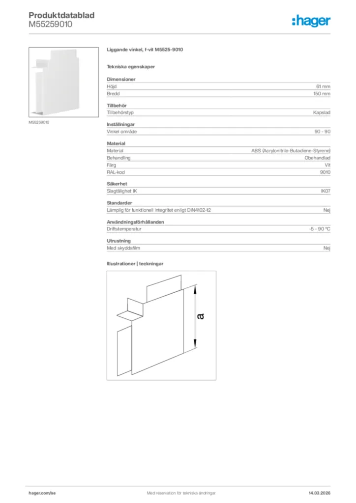 Bild Hager Produktdatablad M55259010 | Hager Sverige