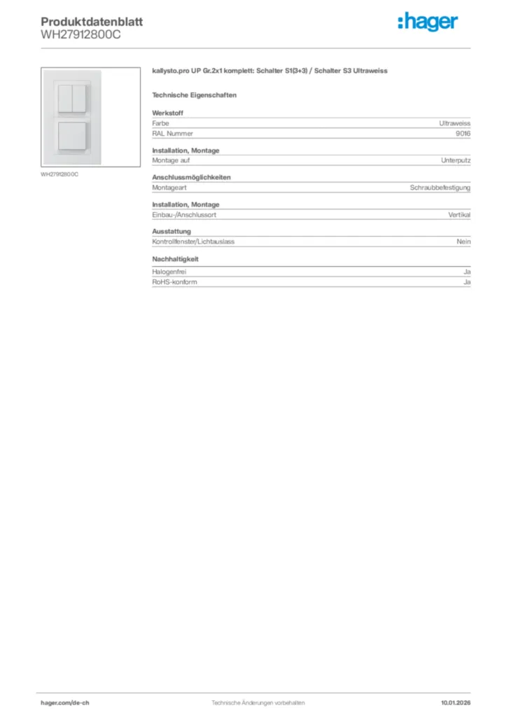 Bild Hager Produktdatenblatt WH27912800C | Hager Schweiz