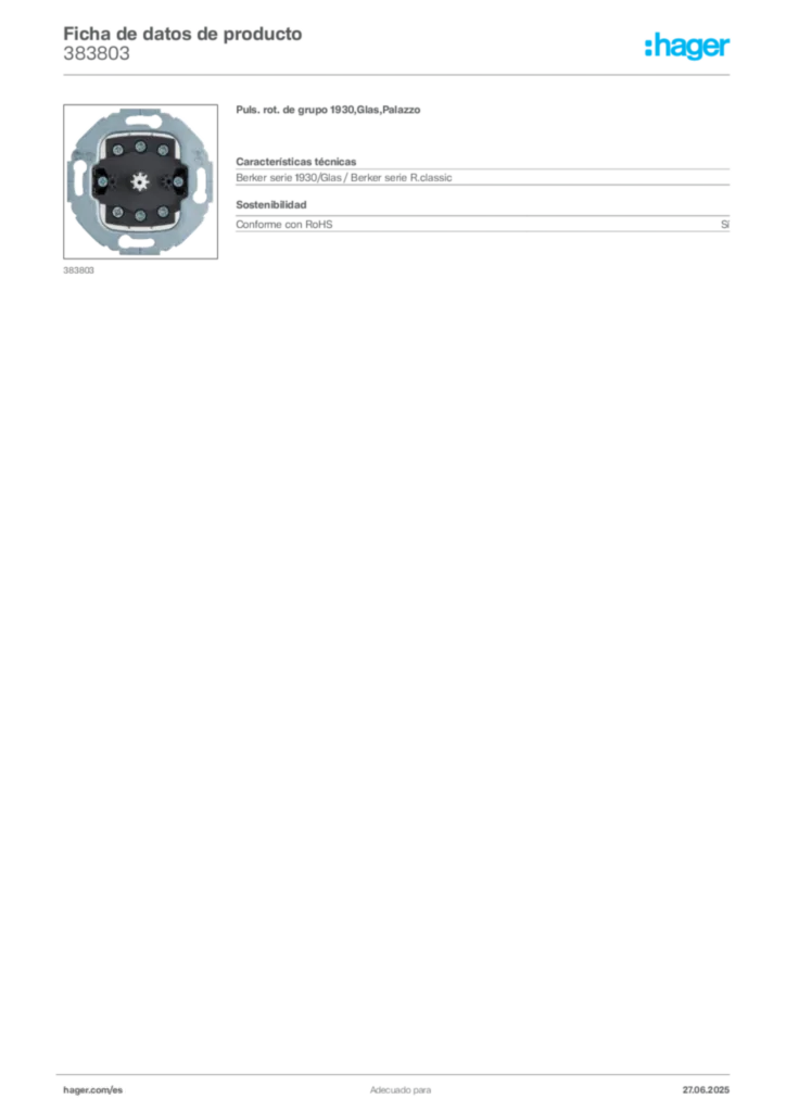 Imagen Hager Ficha de datos de producto 383803 | Hager España
