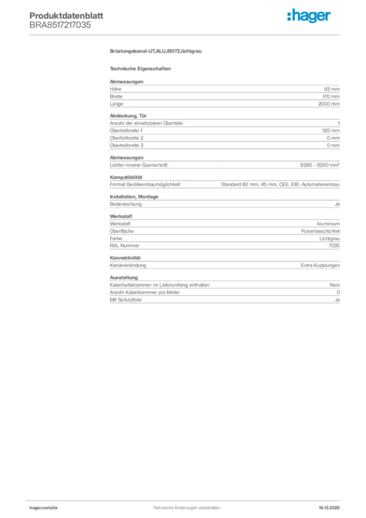 Bild Hager Produktdatenblatt BRA8517217035 | Hager Deutschland