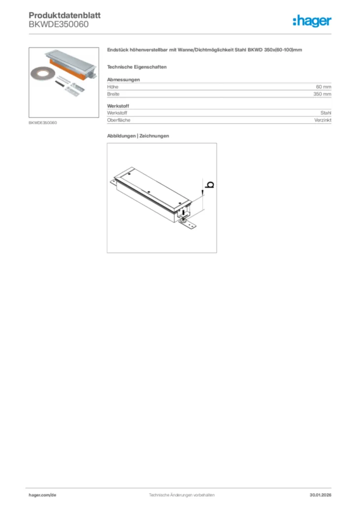 Bild Hager Produktdatenblatt BKWDE350060 | Hager Deutschland