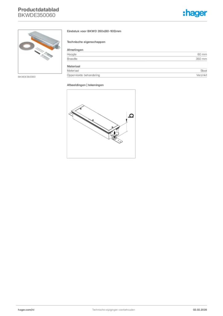 Afbeelding Hager Productdatablad BKWDE350060 | Hager Nederland