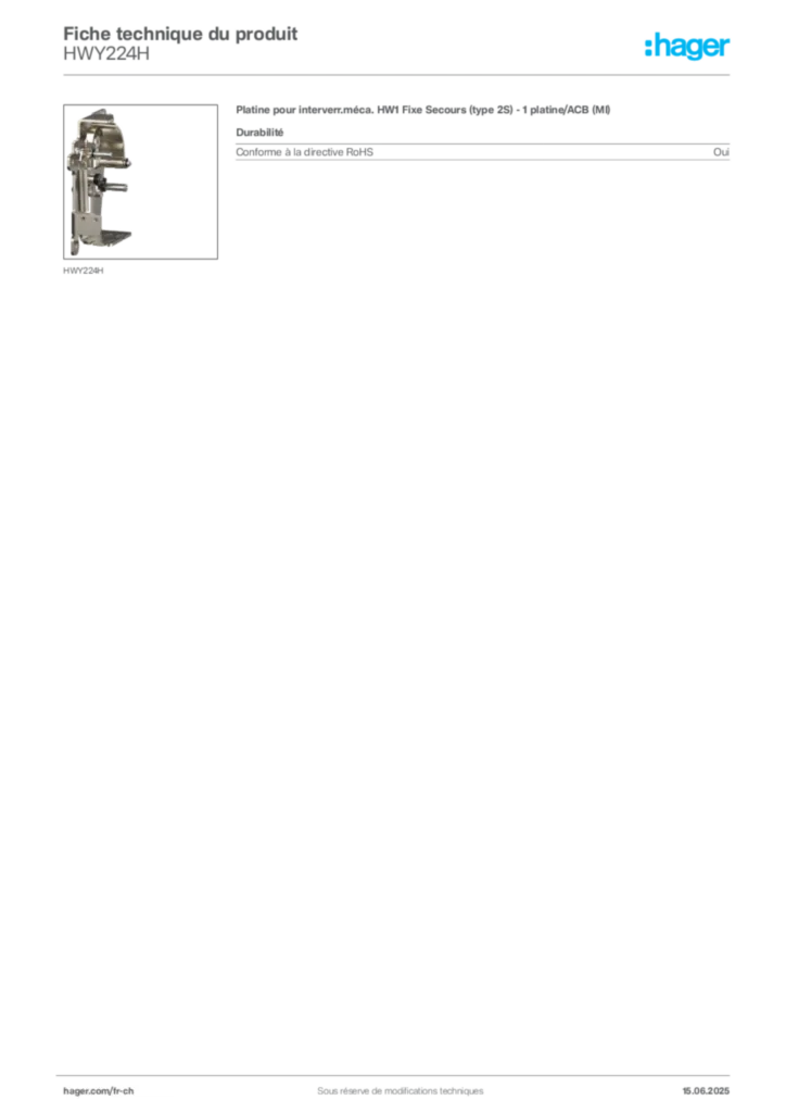 Image Hager Fiche technique du produit HWY224H | Hager Suisse