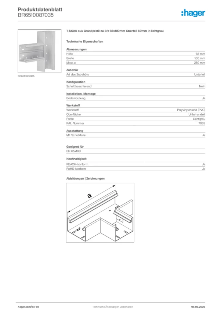 Bild Hager Produktdatenblatt BR6510087035 | Hager Schweiz