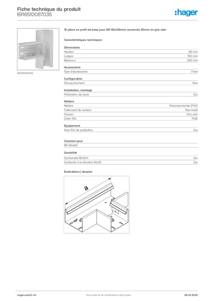 Image Hager Fiche technique du produit BR6510087035 | Hager Suisse