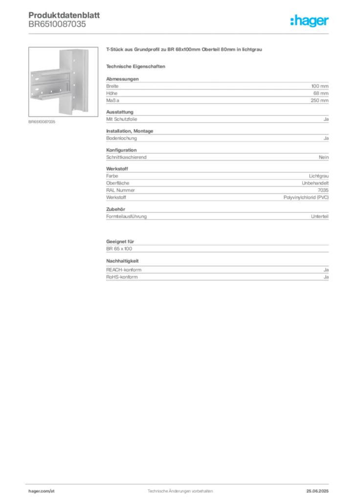 Bild Hager Produktdatenblatt BR6510087035 | Hager Deutschland