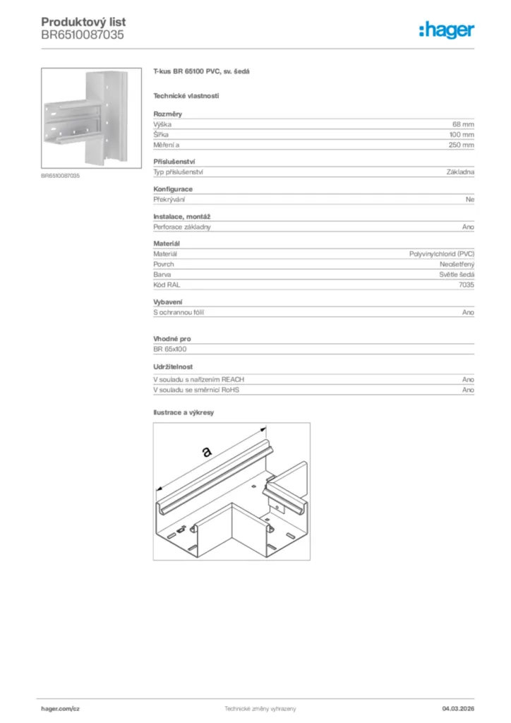 Obrázek Hager Product data sheet BR6510087035 | Hager