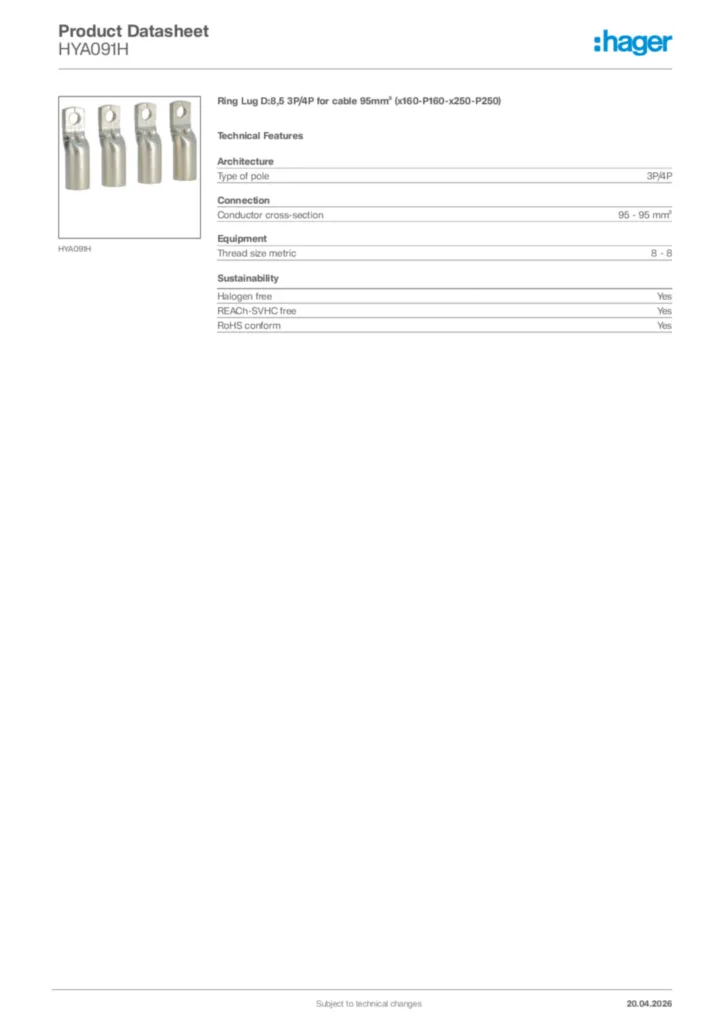 Image Hager Product data sheet HYA091H  | Hager Africa