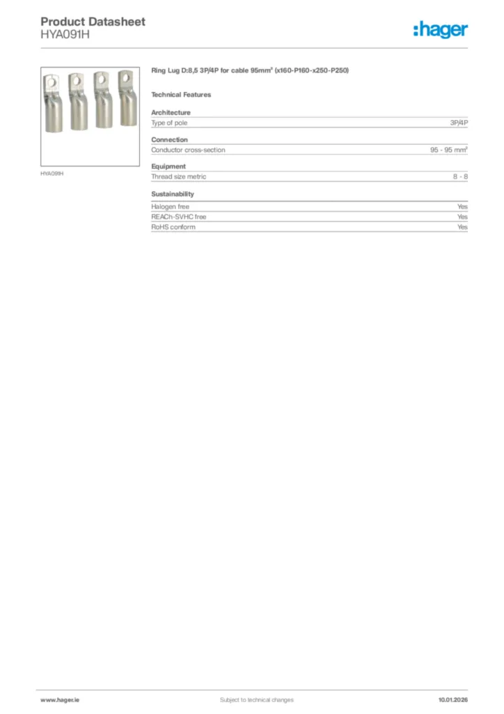 Image Hager Product data sheet HYA091H  | Hager