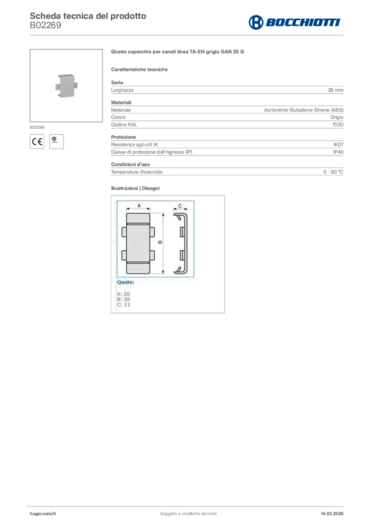 Immagine Bocchiotti Scheda tecnica del prodotto B02269 | Hager Italia
