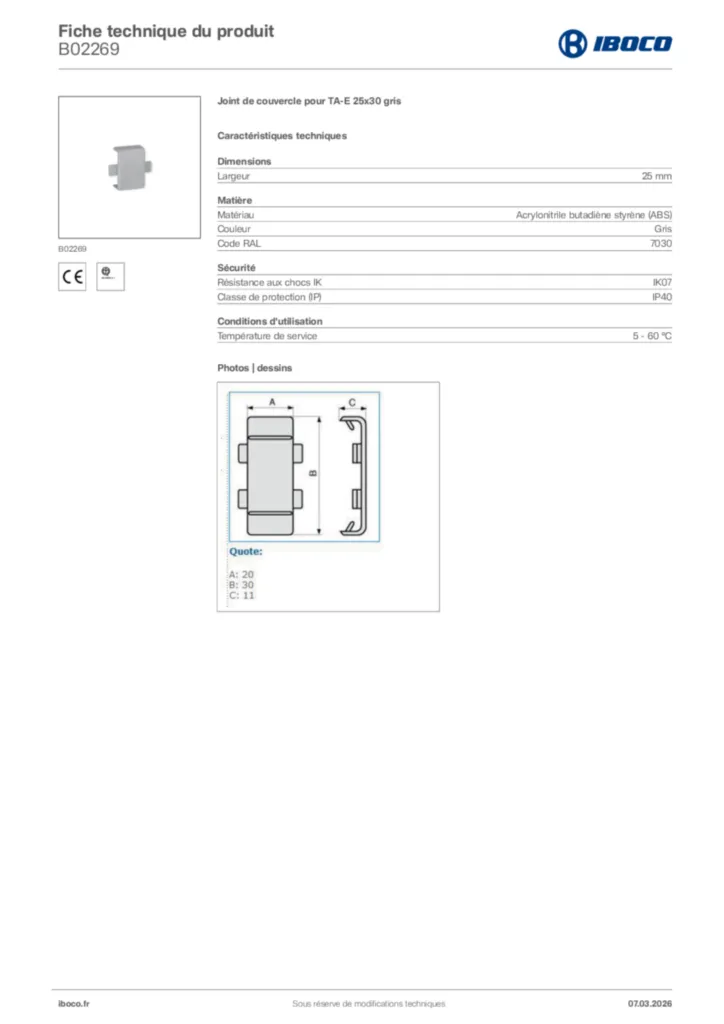 Image Iboco Fiche technique du produit B02269 | Hager France